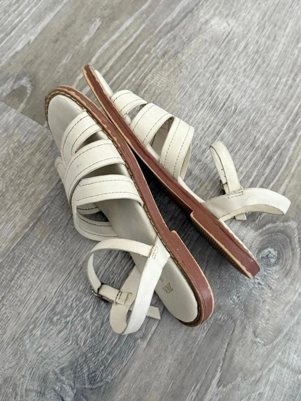 Zara Ivory Leather Strappy Ankle Sandals